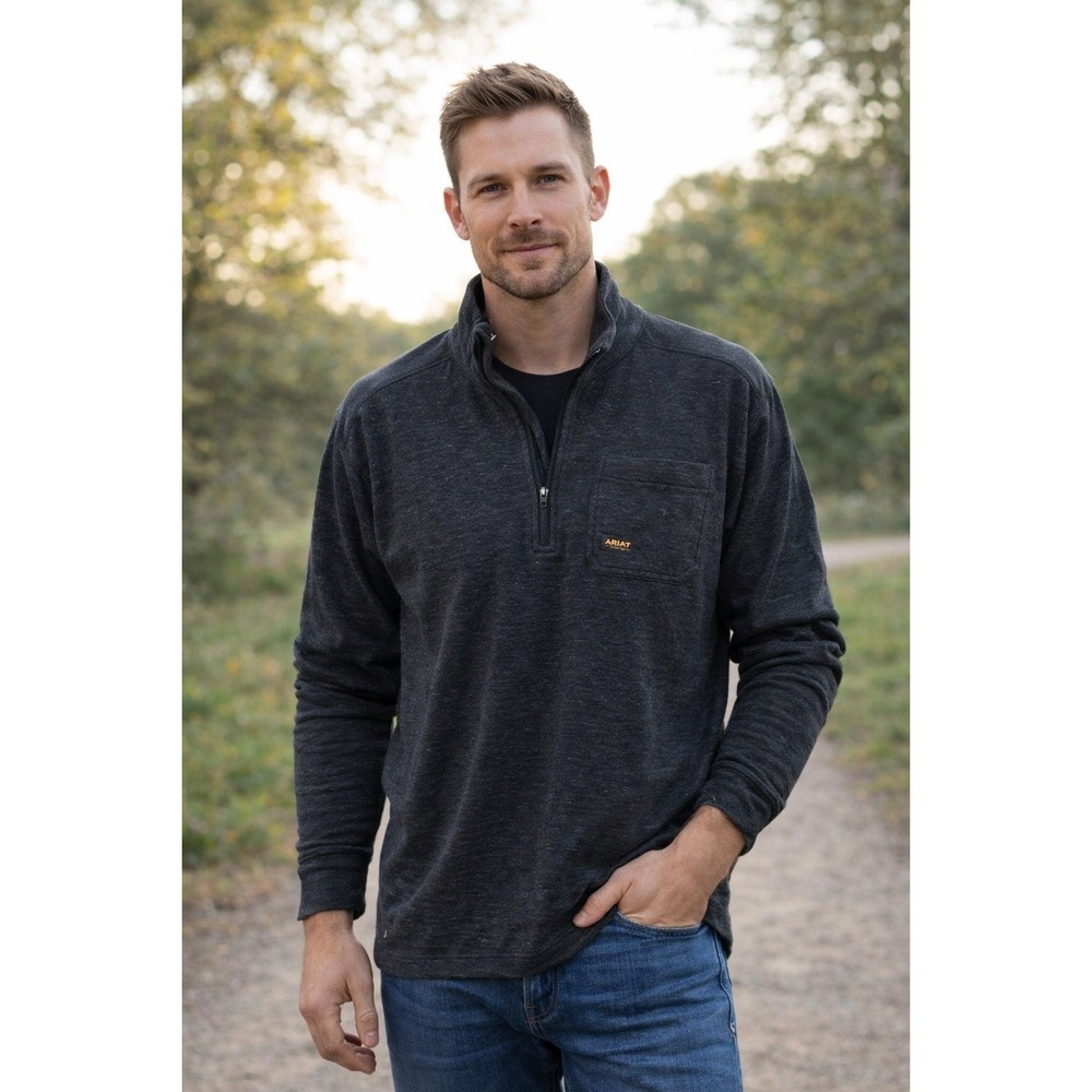Ariat Rebar Men's M Medium Charcoal Heather‎ 1/4 Zip Pullover Long Sleeve Shirt